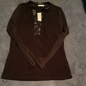 Maurices Black Long Sleeve Top with Faux Leather Split Neck. NWT